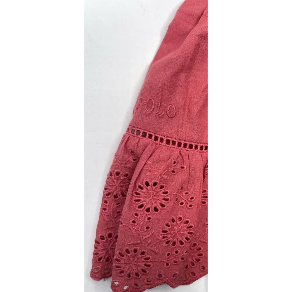 Ralph Lauren Dress Girls Toddlers‎ Size 2T Pink Lace Eyelet Ruffle Sundress